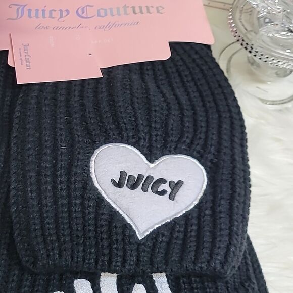 902 JUICY COUTURE BLACK SCARF & BEANIE SET NWT - Picture 4 of 7
